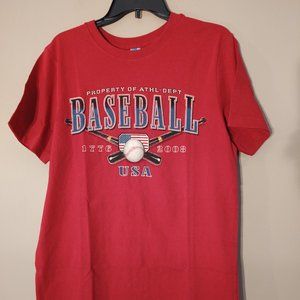 PROPERTY OF ATHL. DEPT. BASEBALL 1776 - 2008 USA YOUTH T SHIRT - SIZE XL (16/18)